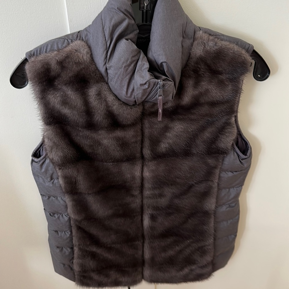 Grey mink and grey puffer vest